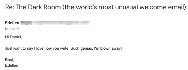Email reader is blown away by The Dark Room