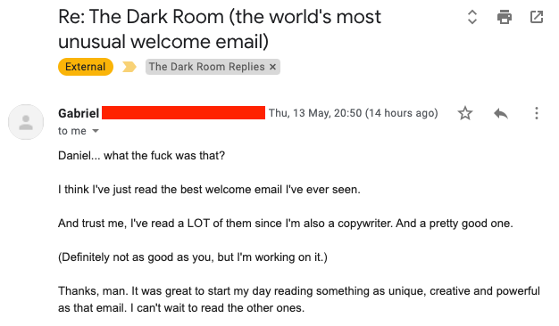 Gabriel Dark Room Testimonial